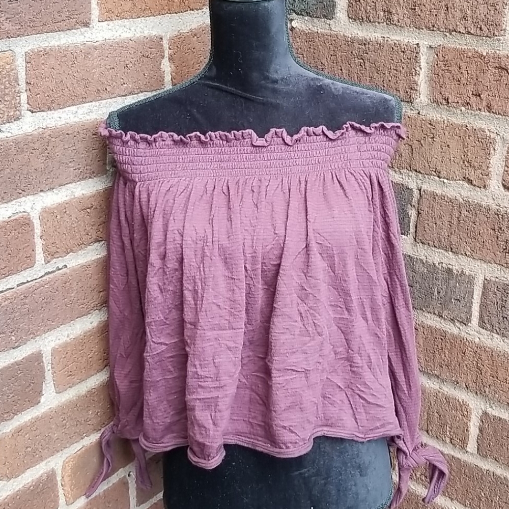 We the Free VGUC Off the Shoulder Stripe Crop Sz S - Picture 2 of 5